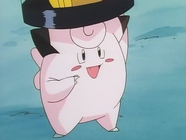 Clefairy holding Pikachu in Team Rocket's shockproof case