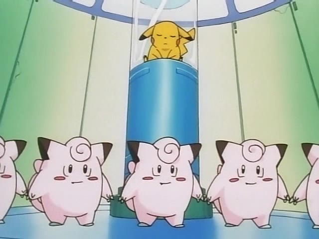 Clefairy keeping Ash & friends from reaching Pikachu (their spaceship's power source)