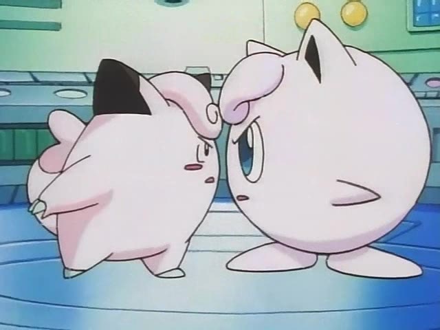 Clefairy facing off with Jigglypuff